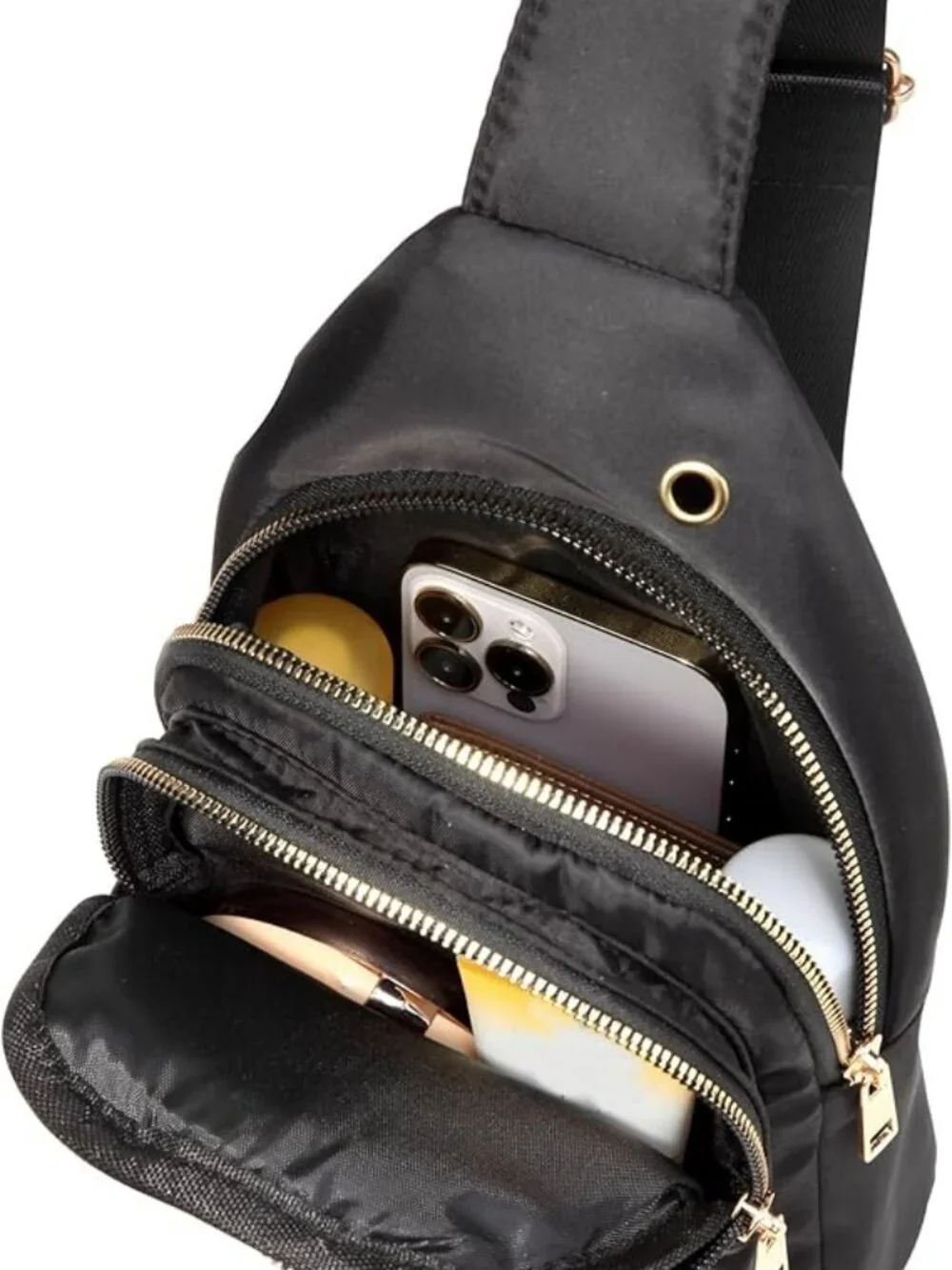 NEW Black w Gold‎ Cross Body Sling Bag Crossbody Trendy w Strap Backpack Nice!